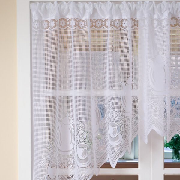 White Teapot Lace Polyester Café Curtain (1) white teapot lace polyester café curtain French country kitchen valance