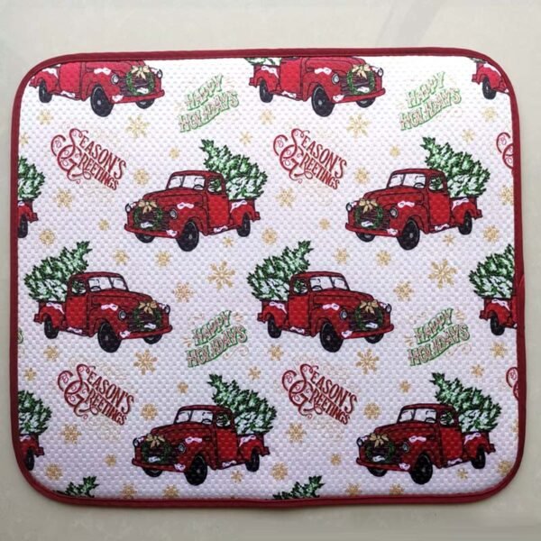 Christmas Red Car Foam-Core Dish Drying Mat (Rustic Style)