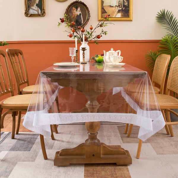 Clear Lace-Trimmed PVC Tablecloth for Table Protection and Elegance
