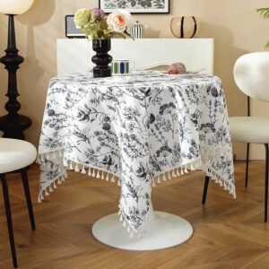 Boho cotton linen tablecloth with tassels farmhouse style