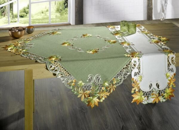 Wholesale Satin Embroidered Tablecloth with Hand Cutwork