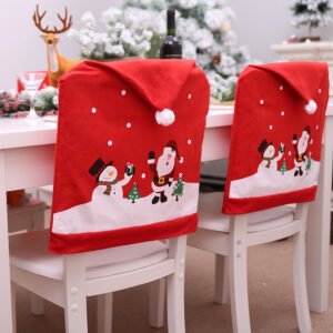 Non-woven Christmas Santa hat chair cover; Holiday novelty chair slipcover in red