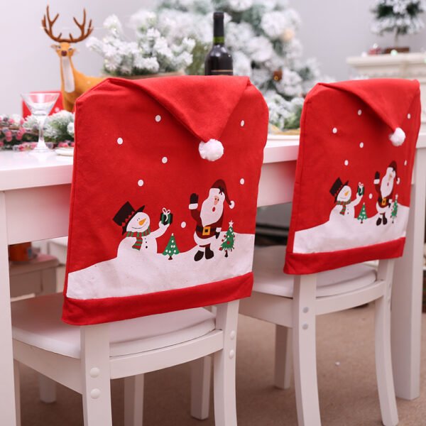 non-woven red christmas chair covers (2) Non-woven Christmas Santa hat chair cover; Holiday novelty chair slipcover in red
