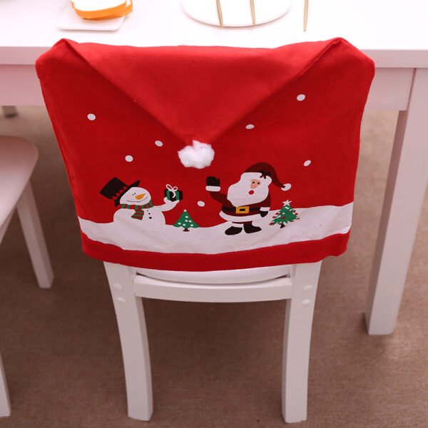 non-woven red christmas chair covers (3) Non-woven Christmas Santa hat chair cover; Holiday novelty chair slipcover in red