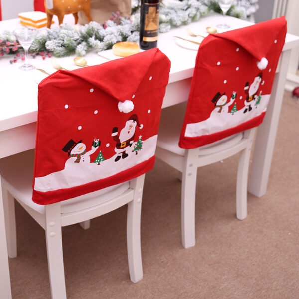 non-woven red christmas chair covers (4) Non-woven Christmas Santa hat chair cover; Holiday novelty chair slipcover in red