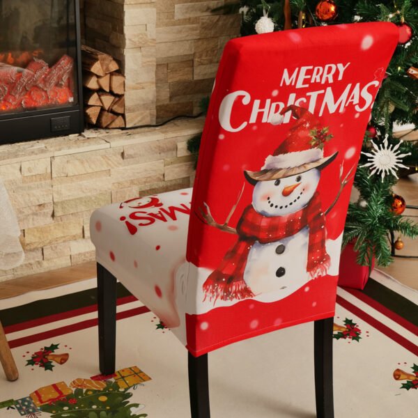 Elastic snowman Christmas chair cover; Printed holiday chair slipcover