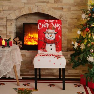 Elastic snowman Christmas chair cover; Printed holiday chair slipcover