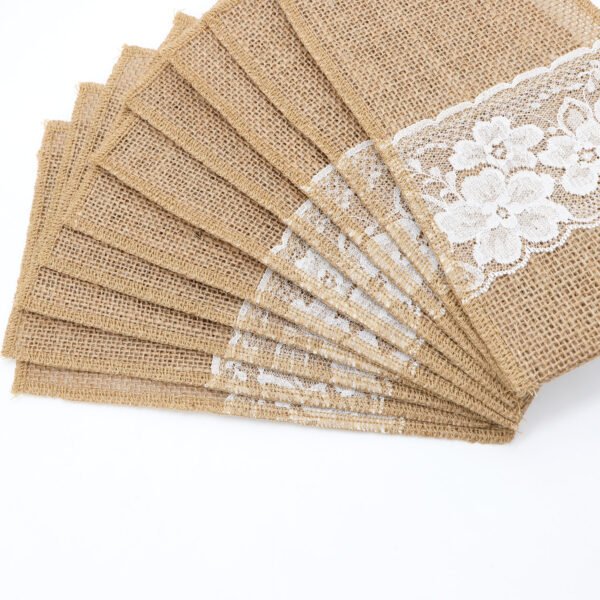 Burlap Utensil Holder Pouch – Lace Design