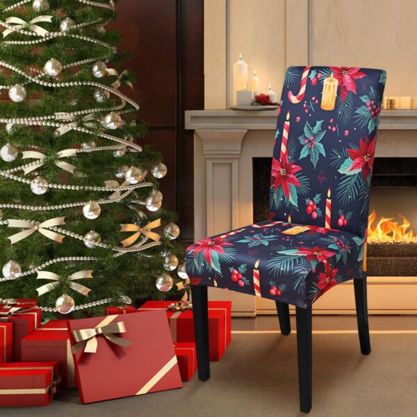 Elastic red Christmas chair cover with bells; Festive holiday slipcover
