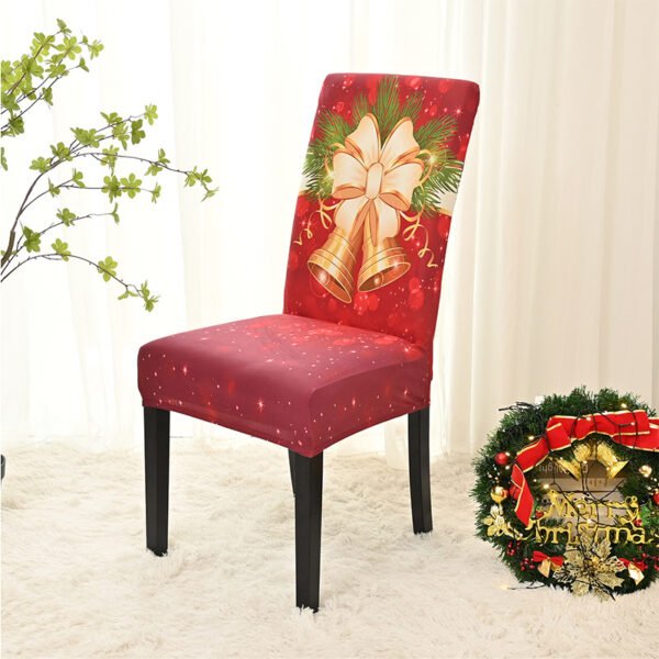 Elastic red Christmas chair cover with bells; Festive holiday slipcover