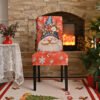 Elastic red Christmas chair cover with Santa Claus; Red spandex festive chair slipcover