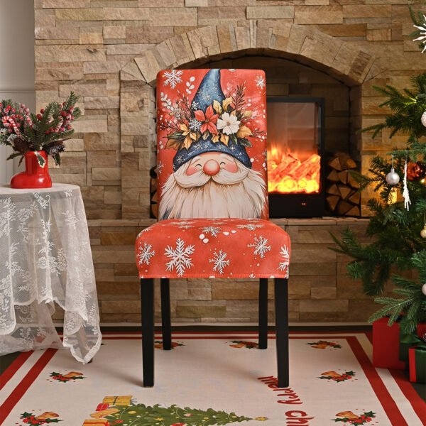 Elastic red Christmas chair cover with Santa Claus; Red spandex festive chair slipcover