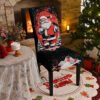 Elastic red Christmas chair cover with Santa Claus; Red spandex festive chair slipcover