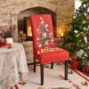 Elastic red Christmas chair cover with Santa Claus; Red spandex festive chair slipcover
