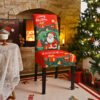Elastic red Christmas chair cover with Santa Claus; Red spandex festive chair slipcover