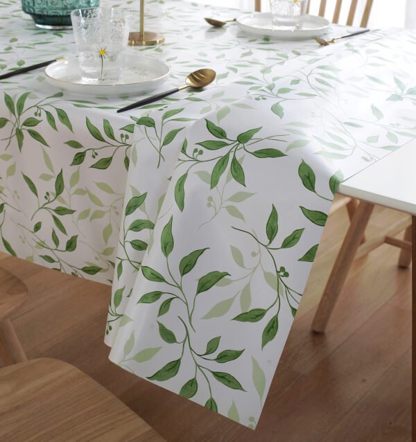 waterproof tablecloth (2) Green Leaf Pattern Vinyl Tablecloth