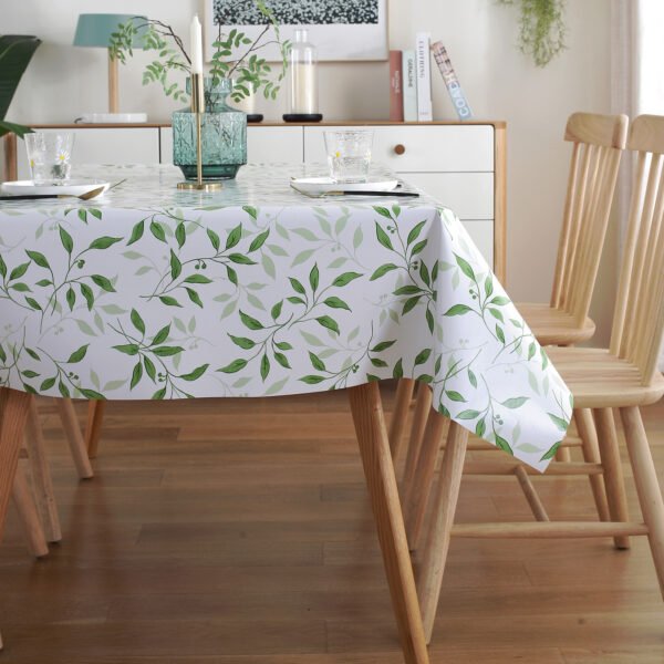 waterproof tablecloth (3) Green Leaf Pattern Vinyl Tablecloth