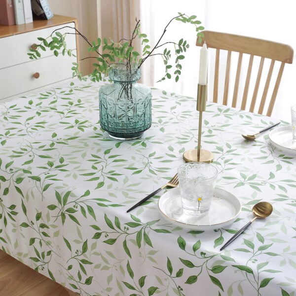 waterproof tablecloth (4) Green Leaf Pattern Vinyl Tablecloth