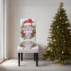 Elastic white Christmas chair cover with Santa Claus; White festive holiday slipcover