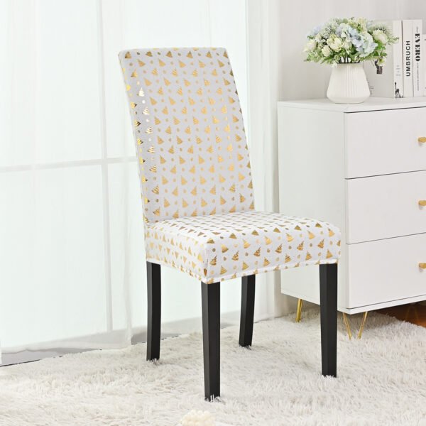 white gold foil christmas chair covers with stockings (2) White gold foil Christmas chair cover with stockings; Elegant foil-printed Christmas chair slipcover