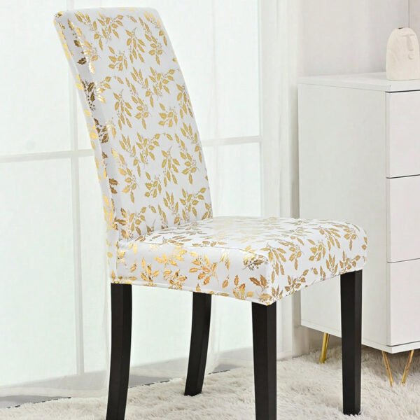 white gold foil christmas chair covers with stockings (3) White gold foil Christmas chair cover with stockings; Elegant foil-printed Christmas chair slipcover
