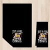 Black cotton tea towel with white dog print pattern