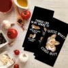 Black cotton tea towel with white dog print pattern