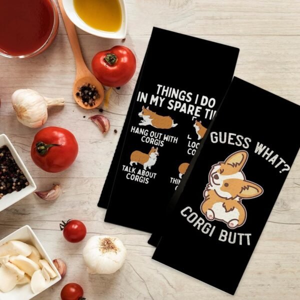 Black cotton tea towel with white dog print pattern
