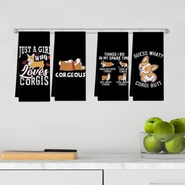 Black cotton tea towel with white dog print pattern