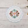 Blue chain stitch embroidered round placemat
