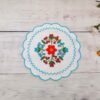 Blue chain stitch embroidered round placemat