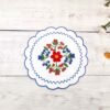 Blue chain stitch embroidered round placemat