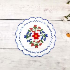 Blue chain stitch embroidered round placemat