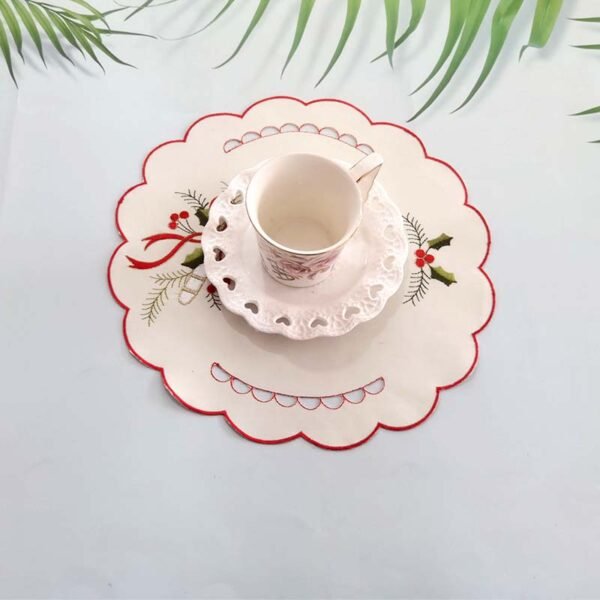 Christmas candy cane embroidered placemat round (1) Christmas candy cane embroidered placemat round