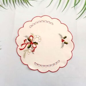 Christmas candy cane embroidered placemat round