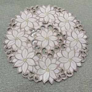 Round Christmas flower embroidered placemat