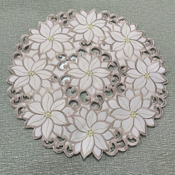 Christmas flower embroidered placemat (2) Round Christmas flower embroidered placemat