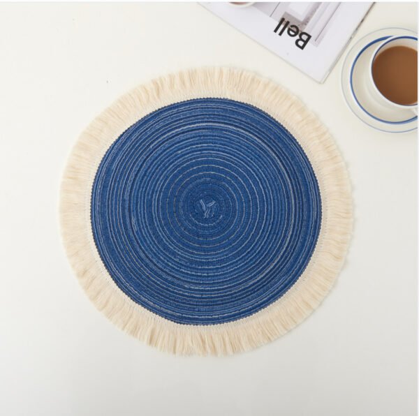 Cotton ramie placemat with tassel edge 42cm beige