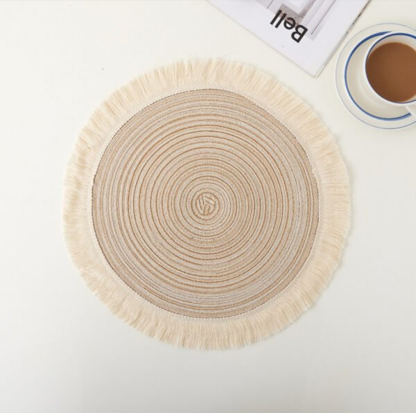 Cotton ramie placemat with tassel edge 42cm beige