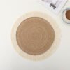 Cotton ramie placemat with tassel edge 42cm beige