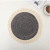Cotton ramie placemat with tassel edge 42cm beige