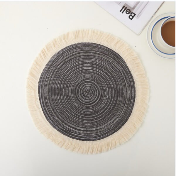 Cotton ramie placemat with tassel edge 42cm beige