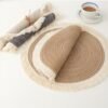 Cotton ramie placemat with tassel edge 42cm beige