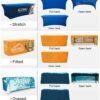 Custom colorful stretch tablecloth (3) Blue custom tablecloth with white text “Your Logo Here