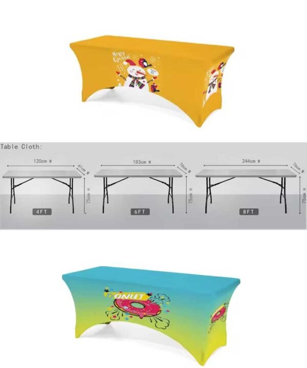 Custom colorful stretch tablecloth w (1) Yellow logo printed table cover for trade shows