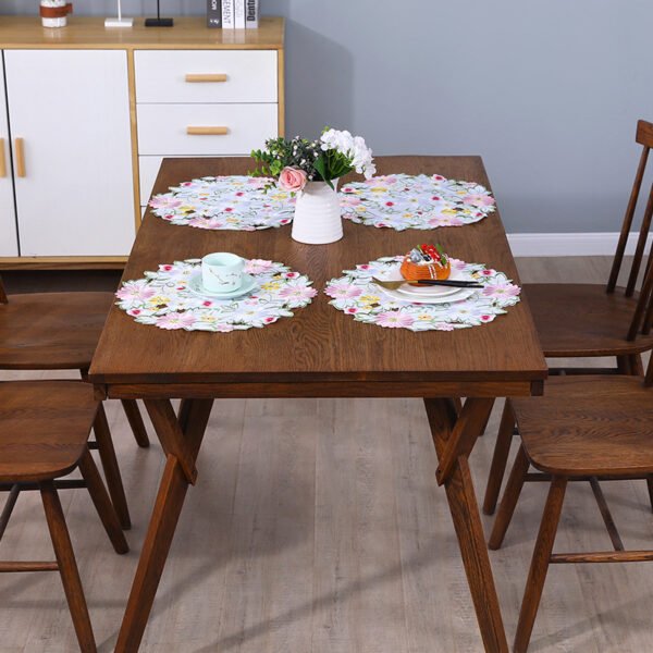 Handmade daisy embroidered round placemat
