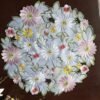 Colorful daisy round embroidered placemat with cutwork lace