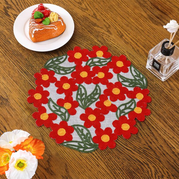 Daisy embroidered round placemat colorful (6) Daisy embroidered round placemat colorful