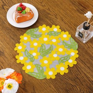 Daisy embroidered round placemat colorful