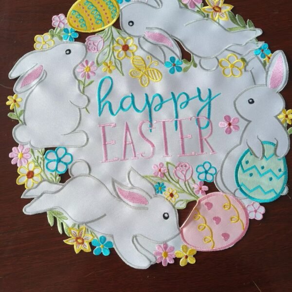 Easter bunny egg embroidered placemat (1) Easter bunny egg embroidered placemat festive round